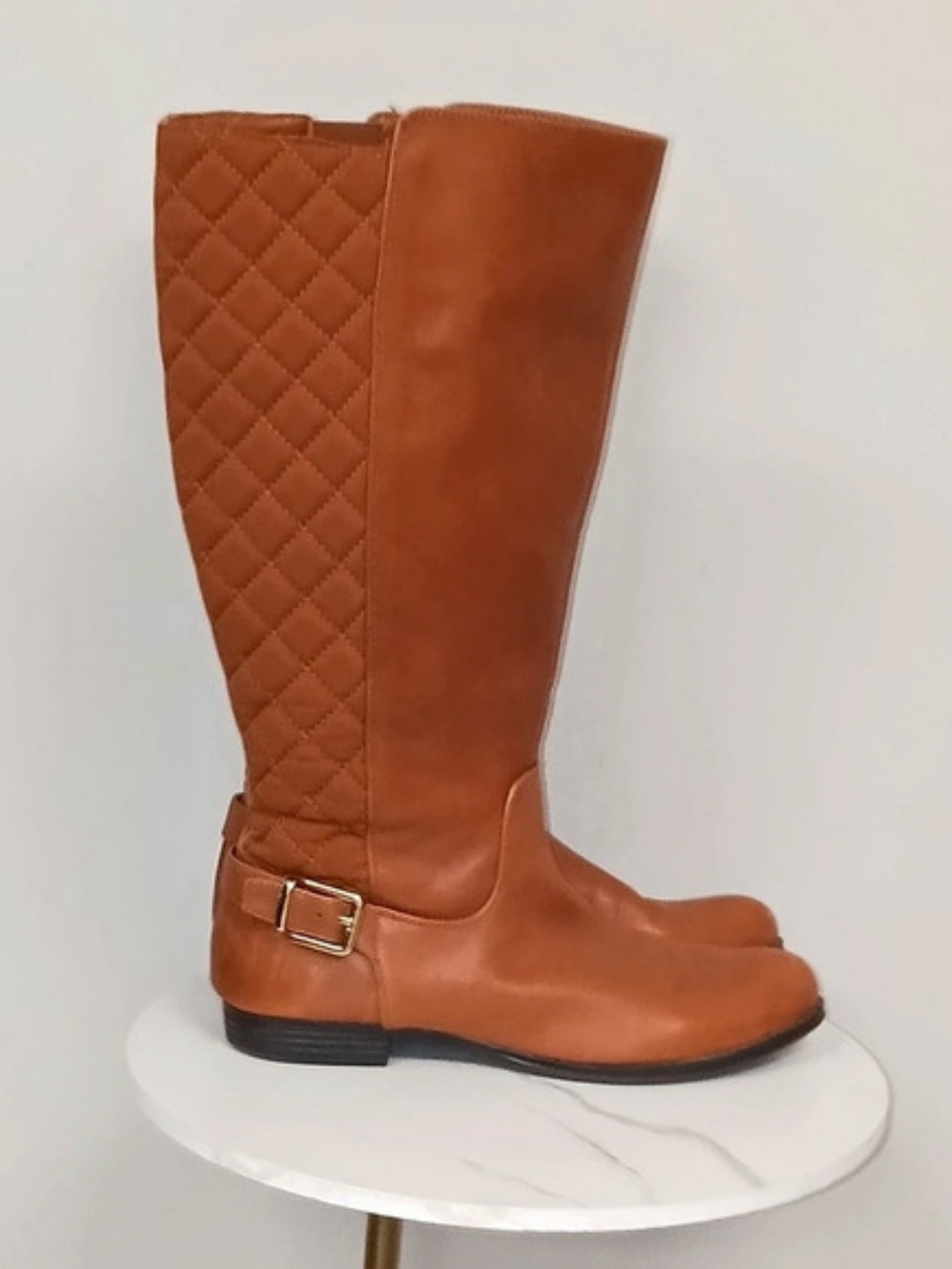 Isaac Mizrahi Wide Calf Leather Quilted Riding Boots Brown 9.5 Equestrian